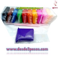 Paq. Con 12 Boligomas CHICAS y 3 utencilios , 6 x 4.5 cm en 12 colores diferentes