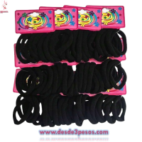 Paq.c/12 Pzas c/6 Ligas Licra MEDIANA en Color NEGRO 5.5 cm