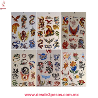 Paquete con 10 Blocks de Tatuajes Temporales con 6 Hojas en varios modelos 13 x 17cm.