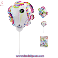 Paquete con 12 Globos Autoinflables con Figura de Unicornio con Base 11.5 cm. De diametro 