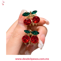 Paquete con 12 Mini Pinzas de Metal en forma de cereza con Cristales Brillantes 3 X 3 cm. XF-15
