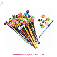 Paquete con 12 lapiz con Borrador de figuras en la parte superior 19 cm. De largo 