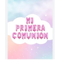 Paquete con 17 globos lisos con la palabra MI PRIMERA COMUNION en colores 40 x 15 cm