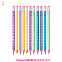 Paquete de 12 lápices WIZDOM diseñados con colores pastel y corazones Plateados 19 cm de largo AP-6088