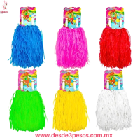 Par de pompones mechudos color mate tipo lluvia con mango de plastico, variedad de colores 30 cm de largo 