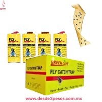 Pega Moscas en tira , Marca Green Live Cintas Adhesivas EcolÃƒÂ³gicas, Se vende por pieza, Caja c/100 pzas  Y-2304