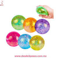Pelota AntiestrÃƒÂ©s con Glitter Brillante (Aprox. 6cm) Caja con 12 piezas UQ-J011-08