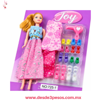 Set Barbie de Plastico con Cabeza de Goma incluye 8 par de Zapatillas 2 pza. de Vestidos y 5 Accesorios de Belleza 27 x 7 cm. 6A-243
