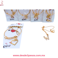 Set Duo Collar y Pulsera con Dijes y circonias Brillantes metal dorado varios modelos Ajustables 