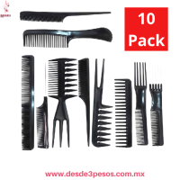 Set Profesional de 10 Peines para Estilismo y PeluquerÃ­a 21X3CM. Kit AntiestÃ¡tico Negro ITEM NO:10-10