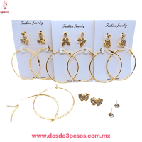 Set Tres par de Aretes Arracadas 6 cm y broquel de Mariposa y Circonia XH7306