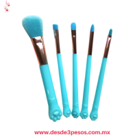 Set de 5 brochas de maquillaje decoradas con huellas de gato dos tonos, 13, 16 y 12 cm de largo x 1 cm 25Q-158