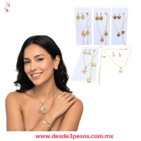 Set de Joyeria, Cadena con dije 27 cm, pulsera 22cm y aretes 4 cm, Tipo Oro Laminado XH7906