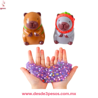 Slime color Duo con Gliter y Squishi con bolitas de unisel 11 x 5 cm. Caja con 12 pza. precio por 1 pza. 