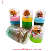 Slime con glitter Squishi Capibara y bolitas de Unicel caja con 12 pza. precio por 1 pza. 11 x 5.5 cm H-1931