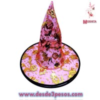 Sombrero de Bruja Estampado para Halloween, 37 cmx Diámetro Varios colores