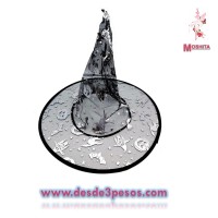 Sombrero de Bruja Estampado para Halloween, 37 cmx Diámetro Varios colores