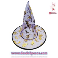 Sombrero de Bruja Estampado para Halloween, 37 cmx Diámetro Varios colores