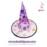 Sombrero de Bruja Estampado para Halloween, 37 cmx Diámetro Varios colores