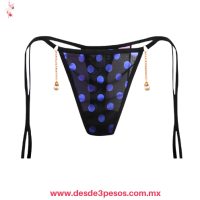 Tanga de malla UNITALLA con estampado de lunares con detalles de cadenas y perlas