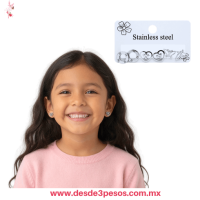 Tira con 12 paquetes con 3 par de Aretes diferente figuras en Acero Inoxidable XH7811