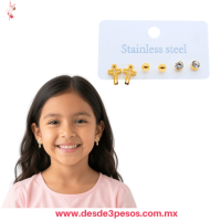 Tira con 12 paquetes con 3 par de Aretes diferente figuras en Oro Laminado XH7810