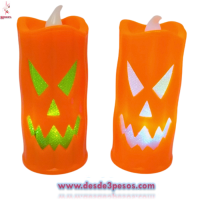 Vela Calabaza Luz Intermitente 2 cambios pilas incluidas 8 x 4cm. Caja con 24pza. Precio por 1pza. 