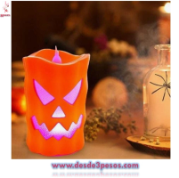 Vela Calabaza Luz Intermitente 2 cambios pilas incluidas 8 x 4cm. Caja con 24pza. Precio por 1pza. 