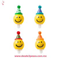 Vela decorada con caritas animadas 4 cm en color como en foto 