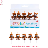Velas de Cumpleaños Ositos Teddy - Set 5 Piezas Pastel 4 X 3cm. ITEM NO:27231