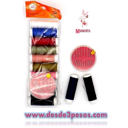 Paquete con 12 Bolsa con 10 hilos y 1 estuche de agujas 