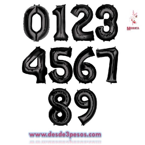  Bolsa con 9 Globos de Numeros del 1 al 9 en color NEGRO  68 x 46cm