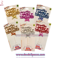 Adorno para Pastel Feliz Cumpleaños acrílico en color rosa cromado 21 largo x 12 ancho 