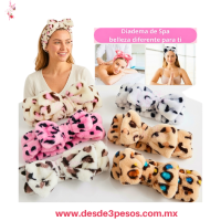 Banda para cabello, tipo diadema de spa con diseño afelpado y estampado de leopardo 20 x 5 cm XH5092 