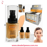 Base de maquillaje Velvet Touch de Saniye, disponible en tonos como beige, 