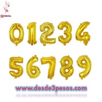 Bolsa con 10 Globos de Numeros 68 x 46cm. Aprox. En color Dorado del 0 al 9