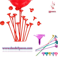 Bolsa con 10 Pzas de base  Porta Globo Delgado 43cm en varios  Colores 