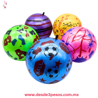 Bolsa con 12 Pelotas de Plasticas decorada en varios modeos 18 cm. Diametro 