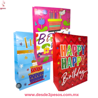 Bolsa de Regalo Grande papel delgado HAPPY Birthday varias presentaciones 39 x 25cm. 