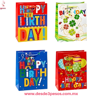 Bolsa de Regalo Mediana papel delgado HAPPY Birthday varias presentaciones 23 x 28 cm. 
