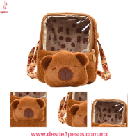 Bolso y Morral infantil de Capibara en material Peluche 2 diviciones con cierres 25 x 21 cm E-617