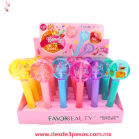 Brillo Labial en forma de Paleta con 6 Aromas Frutales FAVOR BEAUTY 12 X 4 cm. LG3716 Cajacon 24 pza. precio por 1 pza. 