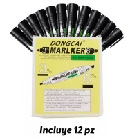 Caja con 12 Marcadores Permanentes doble punta en color  NEGRO 14 x 2 cm.