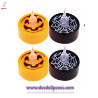 Caja con 24 Vela Luminosa con figura de TELARAÑA Y CALABAZA, incluye pilas 4 x 4cm.
