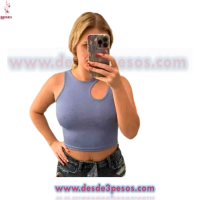 Camiseta De Punto Acanalado Con Hombros Descubiertos unitalla Licra e colores 