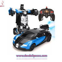 Carro Deportivo a control remoto Transformers con Lanzamiento de humo pila recargable 22 x 7cm. Dos tonos 