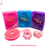 Cepillo exfoliante Suave De Silicón Para Baño incluye par de Donas y Pinza para Cabello 12 7 y 5 cm. 25-6 