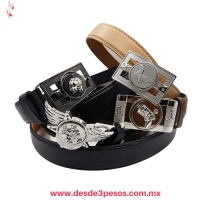 Cinturon Cuero Hebilla Giratoria varios modelos 3 Tonos 4 cm. Ancho 