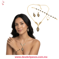 Conjunto de joyería incluye un collar, pulsera, aretes y anillo con cristales negros y zirconias brillantes XH7937