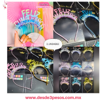 Diadema con letras FELIZ CUMPLEAÑOS y Banda en colores 1.60 cm largo 
